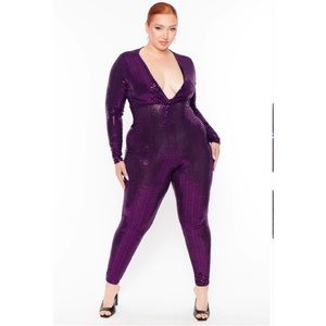 PLUS SIZE JAE SEQUIN JUMPSUIT- PURPLE 1X